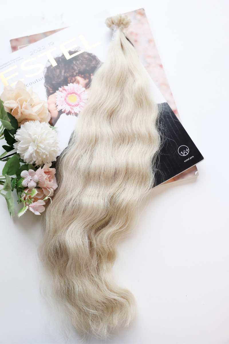 Волосы на капсулах 55 см №201 — светлый пепельный блонд